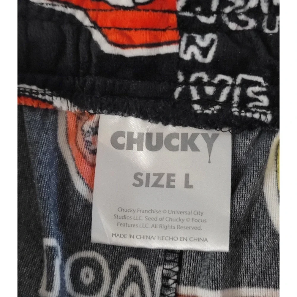 Chucky Pajama Lounge Pants Mens Size Large Black Graphics NWT